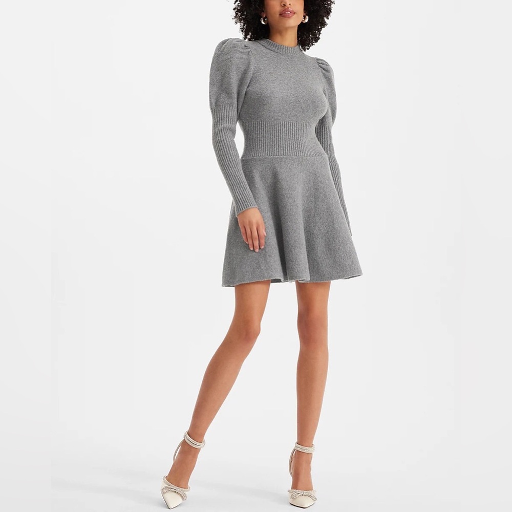 Gray Express Backless Long Sleeve Sweater Dress